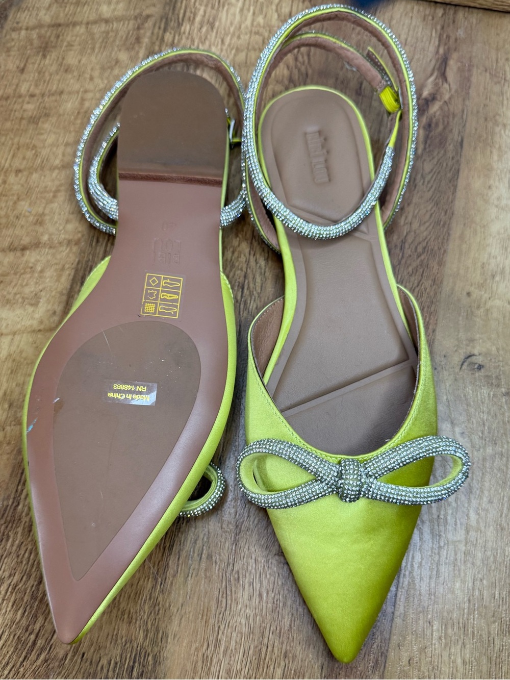 Anthropologie Lime Green Embellished Pointed Slingback Flats - Picture 7 of 7